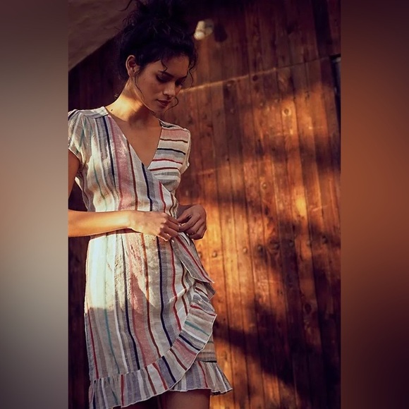 Free‎ People Wrap it Up Multi Stripe Wrap Dress Size Small Boho Indie Beach - Picture 1 of 13